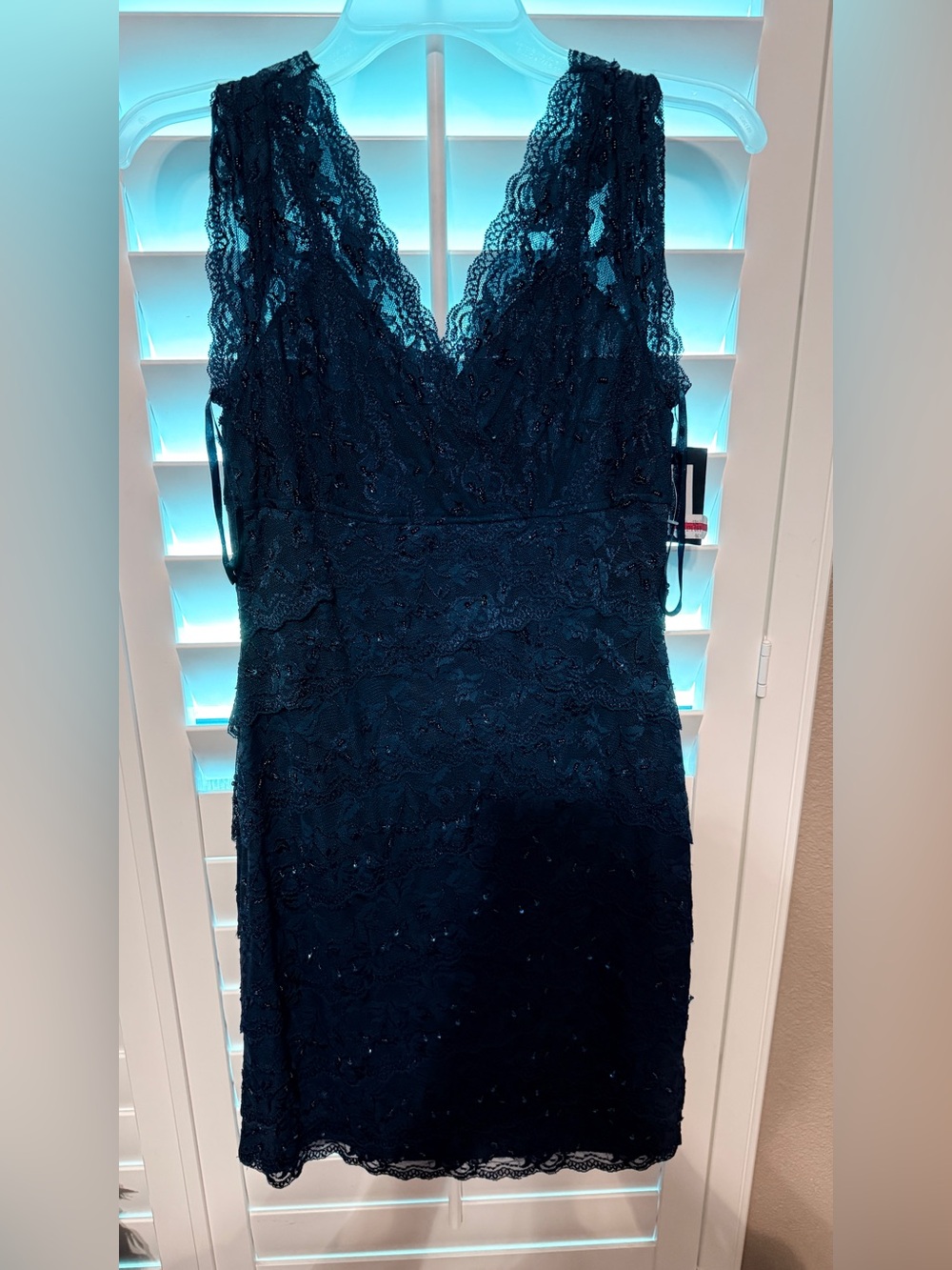NWT Marina Navy Lace & Sequin V-Neck Dress - Picture 4 of 14